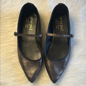 Maypol Women's Metallic Black Mary Jane Flats